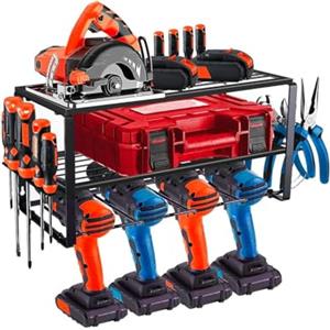 Avilia Porta Attrezzi da Parete in Acciaio - Pannello Portautensili con 4 Scomparti e Ripiani a Griglia - Organizer Salvaspazio per Trapani, Cacciaviti e Minuteria - per Garage e Officina