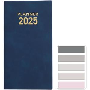 SamHeng Agenda Tascabile 2025 Copertina in Pelle PU Agenda Giornaliera A6 Agenda Settimanale Appuntamenti Planner Diari Calendario Quaderno con Morandi Indice Segnalibri Adesivi (Blu Navy)