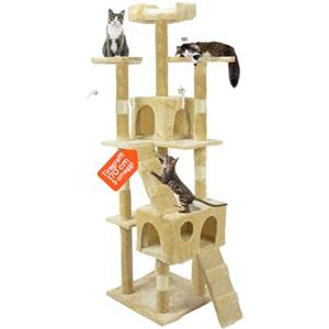 Wintem Tiragraffi da 170Cm con Cuccia per Gatti Albero Parco giochi gioco tira graffi per Gatto (Beige)