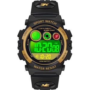 Dayllon Kids Watch Digital Outdoor Sport Waterproof Boys Watches Alarm 12/24H 7 retroilluminazione colorata Cronometro per 3-15 anni regalo Oro nero