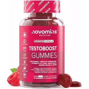 Novomins Testo Boost Gommose - Integratore Vegano per Uomini - Con Vitamina D, Tribulus Terrestris, Zinco, Maca - Supporto per Livelli Normali di Testosterone - 60 Gommose