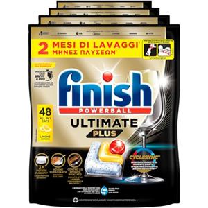 Finish Powerball Ultimate Plus 192 Pastiglie Capsule Limone Lavastoviglie Contro le Macchie di Bruciato Brillantezza Eccezionale Pulizia Intensa - 4 Confezioni da 48 Tabs