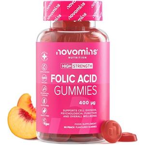 Novomins Caramelle Gommose con Acido Folico - Acido Folico 400 mcg - Integratori per il Primo Trimestre - Vegan e Senza Glutine - per 3 Mesi - Vitamina B9 - Vitamine Donna - Folic Acid - Novomins