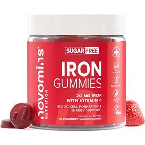Novomins Ferro Integratore e Vitamina C - Senza Zucchero & Glutine - Vegano - Ferro Integratore Forte per il Sistema Immunitario - 1 Mese - Integratori Stanchezza - Iron Gummies - 60 Orsetti Gomossi - Novomins