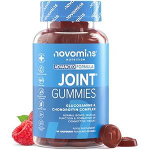 Novomins Gommose per Articolazioni - con Glucosamina, Condroitina, Curcuma e Vitamine D3, C ed E - Supporto per Ossa, Muscoli e Tessuti Connettivi - Senza Glutine e Gelatina - 60 Gommose - Novomins