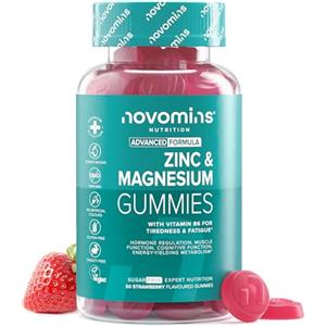 Novomins Gommose Zinco e Magnesio Novomins - Senza Zucchero - Supporto per Energia, Metabolismo, Muscoli e Ossa - Con Vitamina B6 - Integratore Vegano - Senza Glutine