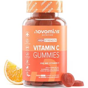Novomins Gommose alla Vitamina C Novomins - 250 mg Alta Forza - Con Rosa Canina, Bioflavonoidi, Sambuco e Zinco - Senza Zucchero - Vegan e Senza Glutine - Supporto Immunitario per Adulti