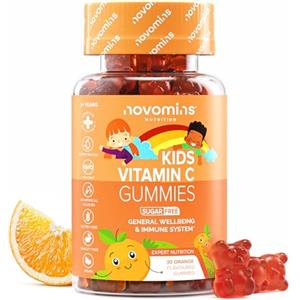 Novomins Vitamina C per Bambini - Senza Zuccheri e Senza Glutine - 40 mg di Vitamina C e Zinco - con Vitamine B6, B12 - Per Bambini - Integratore Masticabile per il Sist