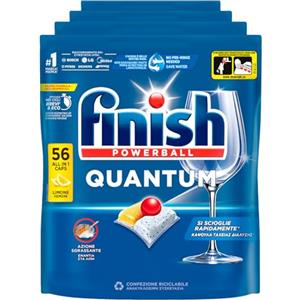 Finish Powerball Quantum 224 Pastiglie Capsule Limone Detersivo Lavastoviglie Azione Sgrassante Pulizia Brillantezza Efficace Contro Corrosione e Aloni - 4 Confezioni da 56 Tabs