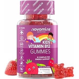 Novomins Caramelle gommose alla vitamina B12 per bambini - Integratore di supporto per l'energia e il metabolismo - 30 integratori masticabili del complesso B per bambini - Vegani - Novomins