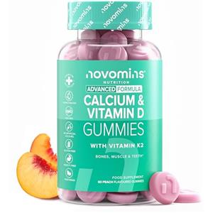 Novomins Caramelle Gommose Calcio e Vitamina D - Calcio 400 mg - Integratore Multivitaminico Muscoli e Ossa -Integratore Veg No Glutine Fornitura 1 Mese - Vitamine Gommose Masticabili con Vitamina K2