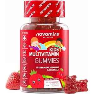 Novomins Multivitaminico Bambini - Vegetariano & Senza Glutine Orsetti - Multivitaminico Completo - 13 Vitamine e Minerali - Integratore Alimentare con Vitamina C D3 B12-30 Gommosi