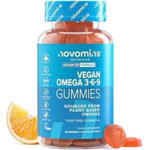 Novomins Caramelle Gommose Omega 3 6 9 - Fornitura 1 Mese - Integratore Multivitaminico per Cuore Mente Occhi - Per Vegani e Vegetariani - Omega 3 6 9 Masticabile - Alternativa Vegan Olio di Pesce