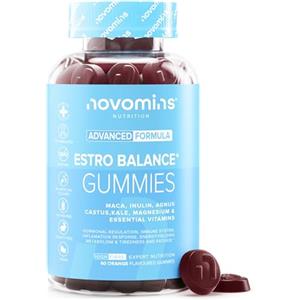 Novomins Gommose Estro Novomins - Integratore Naturale per l'Equilibrio Femminile - Con Vitamina D, B6, B12, Maca, Inulina ed Estratto di Cavolo Riccio - 60 Gommose Vegane