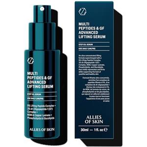 Allies of Skin Multi Peptides & GF Advanced Lifting Serum with 3% sh-Oligopeptide-1 (Growth Factor) Complex, 9% Lifting Peptide Complex, MSM, Copper Lysinate, Phospholipids & Glycolipids. 30 ml/ 1 oz