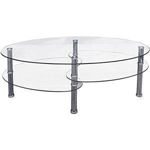 Dmora Tavolino da caffè moderno con due piani, struttura in metallo e piano in vetro temperato, Tavolo da salotto, cm 100x60h41, colore Trasparente