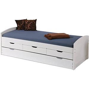Dmora Letto singolo con letto estraibile inferiore e tre cassetti, colore bianco, cm 98 x 63 x 195