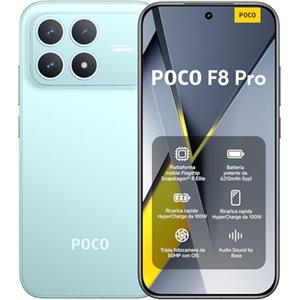 XIAOMI POCO F8 Pro, Smartphone 12+256 GB, Display AMOLED 6,59" 120Hz, Tripla Fotocamera 50MP Teleobiettivo 60mm, Audio Sound by Bose, Batteria 6210mAh, Blu, Garanzia 2 anni, Caricatore escluso