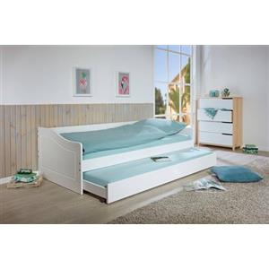 Dmora Divano letto con letto estraibile, in pino tinto bianco, cm 97x208x62