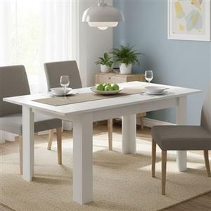 Dmora Tavolo da pranzo Allungabile Caladora, Bianco lucido in legno moderno cucina o soggiorno, Estensibile 6/8 Posti prolunga centrale, 140/190h77 cm