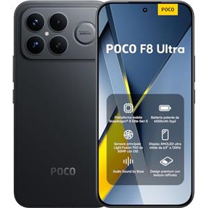 Xiaomi POCO F8 Ultra, Smartphone 12+256 GB, Display AMOLED 6,9" 120Hz, Fotocamera 50MP Light Fusion 950 con OIS, Audio Sound by Bose, Batteria 6500mAh, Nero, Garanzia 2 anni, Caricatore escluso