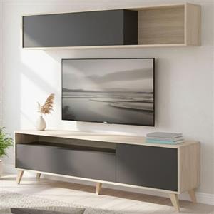 Dmora Parete Attrezzata Tambo 41x180x180h cm Nero Antracite 4 Ripiani Modulabile, 5 Vani