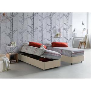 Talamo Italia Letto Singolo Melissa, Letto Contenitore con Rivestimento in Tessuto, 100% Made in Italy, Apertura Laterale, Adatto per Materasso Cm 80x190, Beige