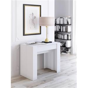 Dmora - Consolle allungabile Maclodio, trasformabile in Tavolo da Pranzo, salvaspazio ed Estensibile Fino a 237 cm, 90-237x76,6x90 cm, Effetto Legno Bianco
