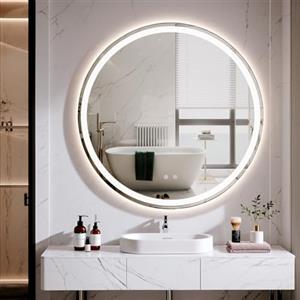 Clevich Specchio Bagno con Luce Rotondo 60 cm, Specchio-LED con 3 Colori di Luce Dimmerabile, Vetro Temperato Antideflagrante, Antifog, Interruttore Touc, Funzione Memoria