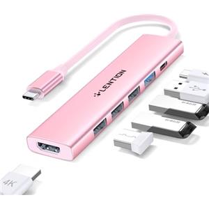 LENTION Hub USB C con HDMI 4K, PD 100W, USB C USB 3.0 & 2.0, Adattatore per MacBook Pro 2025-2016, MacBook Air 2025-2018, iPad Pro Air, iPhone 17 Plus Pro Max, Surface Pro (CH17, Oro Rosa)