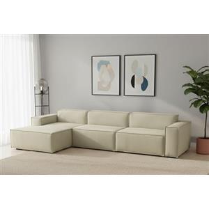 Talamo Italia - Divano fisso con penisola Licia, Divano componibile con chaise longue sinistra, Sofà moderno in tessuto, 100% Made in Italy, Cm 340x170h70, Beige