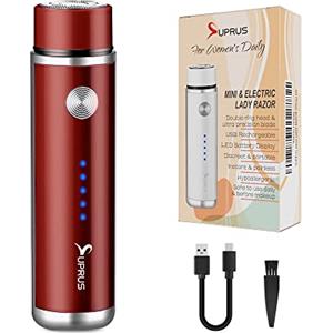 SUPRUS Rasoio elettrico ricaricabile USB per viso, barba, baffi, braccia, gambe, ascelle, bikini, display a batteria a LED, senza fili (rosso)