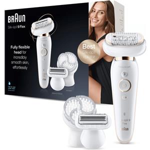 Braun Epilatore Elettrico Silk-épil 9 Flex 9-030 Testina Flessibile Wet & Dry Bianco Oro