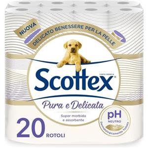 Scottex Carta Igienica Pura e Delicata, Morbida e Assorbente, 5 Veli, PH Neutro, Dermatologicamente Testata, 20 Pz