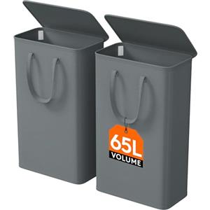 Lifewit Cesta Portabiancheria Salvaspazio con Coperchio, Cesto Biancheria Sporca Sottile con Manici, Portabiancheria Sporca Pieghevole per Camera da Letto, Bagno, Lavanderia, 65 L, Grigio, Set di 2