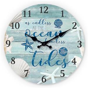 Nuovo, Orologio da parete, 30 cm, Orologio da parete nautico, silenzioso, senza ticchettio, design oceanico con conchiglie e stelle marine, decorativo per cucina, soggiorno, camera da letto, bagno
