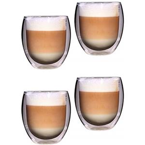 Feelino Set da 4 Tazze Cappuccino, Bicchieri Caffe Vetro Borosilicato 400ml, Tazze Vetro Doppia Parete per Caffè Macchiato, Ice Cofffee, Tazze Trasparenti per Caffè, Bicchieri Termici Doppio Vetro