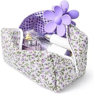 Aucuu Borsa da Toilette da Viaggio, Borsa Cosmetica Trapuntata, Beauty Case da Viaggio, Borsa Cosmetica con Motivo Floreale, Make Up Bag, Trousse Trucchi Organizer per Cosmetici, per Donne Ragazze