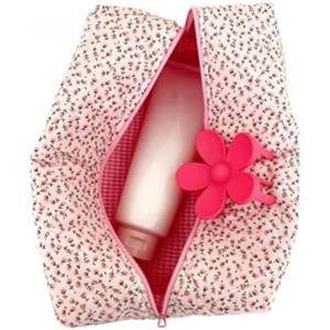Aucuu Borsa da Toilette da Viaggio, Borsa Cosmetica Trapuntata, Beauty Case da Viaggio, Borsa Cosmetica con Motivo Floreale, Make Up Bag, Trousse Trucchi Organizer per Cosmetici, per Donne Ragazze