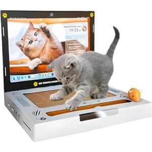 AVILIA - Tiragraffi per Gatti a Forma di Laptop - Gioco Interattivo 3 in 1 con Mouse e Tastiera in Cartone - Graffiatoio Anti-Stress per Unghie Sane - Idea Regalo Gatto