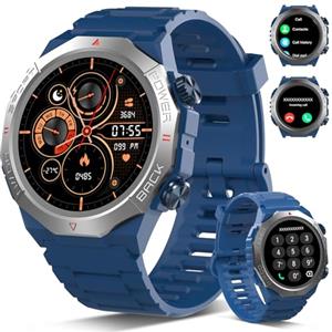 Atheewon Smartwatch Uomo Donna con Effettua o Risposta Chiamate, 1.39" Militare Orologio Smartwatch, Sonno Cardiofrequenzimetro, 110+ Modalità Sportive Fitness Tracker, IP68 Smart Watch per Android iOS, Blu