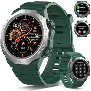 Atheewon Smartwatch Uomo Donna con Effettua o Risposta Chiamate, 1.39" Militare Orologio Smartwatch, Sonno Cardiofrequenzimetro, 110+ Modalità Sportive Fitness Tracker, IP68 Smart Watch per Android iOS, Verde