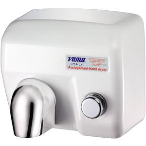 Adatto-M Asciugamani Elettrico Antivandalo a Pulsante in Acciaio Porcellanato Bianco con Bocchettone Girevole