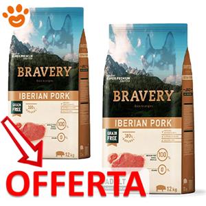 BRAVERY Crocchette Grain Free per Cani Adulto con Maiale Iberico 4 kg - Taglia Media e Grande