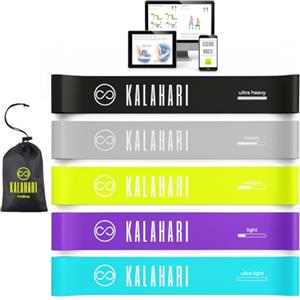 KALAHARI 4 wellness KALAHARI Elastici Fitness SET DI 5 più Ebook esercizi in Italiano e Borsa - Fascia elastica con 5 livelli di Resistenza per allenamento Forza, Stretching, Palestra, Pilates, Yoga - Bande elastiche
