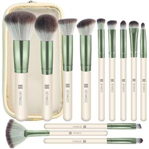 HEYMKGO Pennelli Make Up 12PCS Set di pennelli professionali per il trucco Premium sintetici per fondotinta polvere fard labbra ombretto sopracciglia kit di pennelli per il trucco con borsa da viaggio