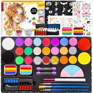Mekkyes Truccabimbi Kit - 22 Colori Trucco Viso Bambini con 4 Colori Grandi e Adesivo per Tatuaggi, Truccabimbi kit Anallergici Atossici Body Painting per Halloween Carnevale Cosplay Natale