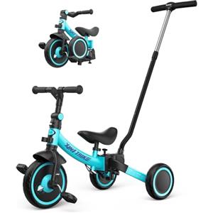 besrey Triciclo per Bambini 5-in-1 con Maniglia di Spinta per il Genitore a 5 Altezza per 1-5 Anni, Triciclo per Bambini Pieghevole, Bici per Bambini con Frizione a Ruota, Ruote Più Grandi, verde