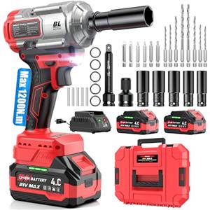 XIAZIR Avvitatore a Impulsi a Batteria 3-in-1 / Impact Driver/Trapano a Percussione - 1200Nm Alta Coppia 1/2" con Motore Brushless, 2× Batterie 4.0Ah, Bussole, Punte e Inserti - Ideale per Auto, DIY e Uso