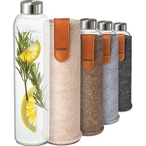 Cosumy Borraccia per Acqua con Copertura in Feltro 750ml - Bottiglia in Vetro - Lavabile in Lavastoviglie - A prova di Perdite - Senza BPA - Adatta alle Gassose - (Beige)